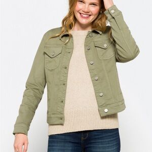 Olive Green Women's Denim Jacket - Classic Button-Front Jean Jacket